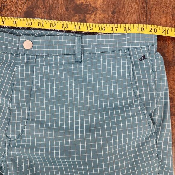Maide Bonobos Aqua Blue Check Golf Shorts Mens 40 Waist Performance Flat Front - Picture 7 of 9
